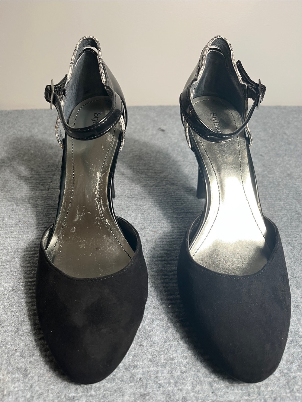 Style & Co. Black Suede Pointed-Toe Ankle-Strap Heels
